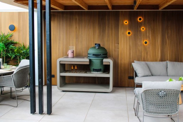Station Kamado - 1990 x 752 x 900 - RAL7006 Beigegrijs - Aluminium + Bamboo (excl. Kamado)