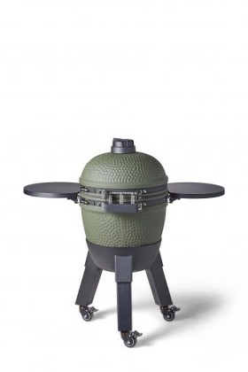 Kamado green incl. pedestal & side-table - incl. aluminium black legs (incl. wheels)