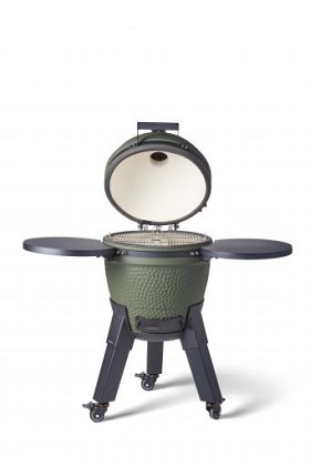 Kamado green incl. pedestal & side-table - incl. aluminium black legs (incl. wheels)