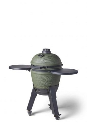 Kamado green incl. pedestal & side-table - incl. aluminium black legs (incl. wheels)
