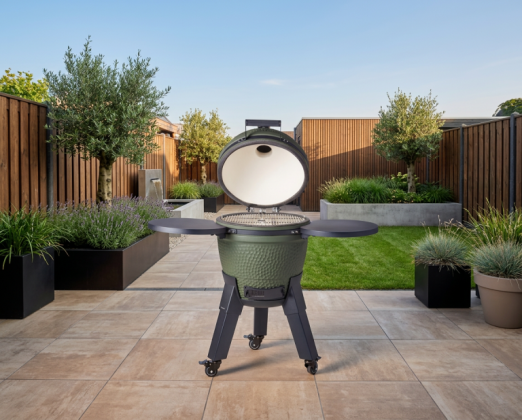 Kamado green incl. pedestal & side-table - incl. aluminium black legs (incl. wheels)