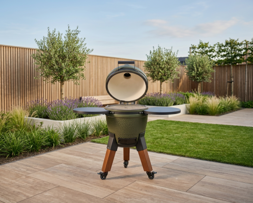 Kamado green incl. pedestal & side-table - incl. aluminium wood-look legs (incl. wheels)