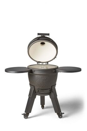 Kamado black incl. pedestal & side-table - incl. aluminium black legs (incl. wheels)
