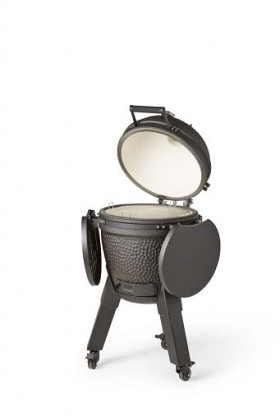 Kamado black incl. pedestal & side-table - incl. aluminium black legs (incl. wheels)
