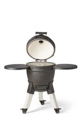 Kamado black incl. pedestal & side-table - incl. aluminium marble-look legs (incl. wheels)