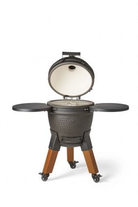 Kamado black incl. pedestal & side-table - incl. aluminium wood-look legs (incl. wheels)