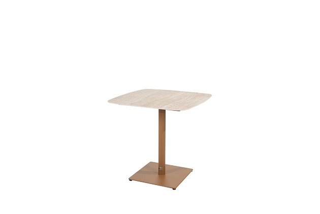 4 Seasons Outdoor Vermont tuintafel amber met keramisch travertin tafelblad  75 x 75 cm OP=OP