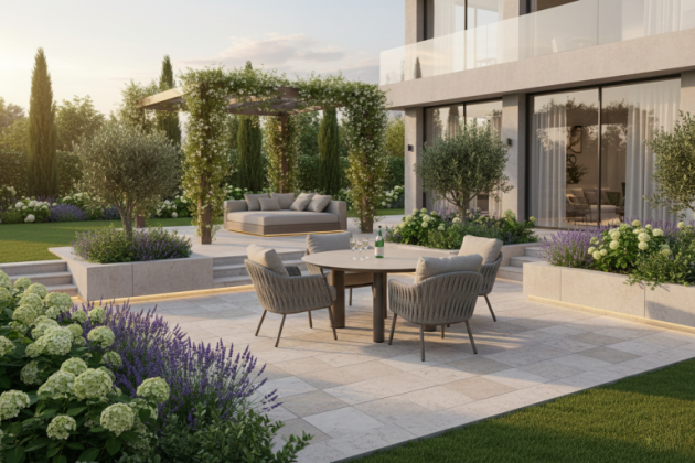 Taste by 4 Seasons Outdoor Donato low dining tuintafel terre met geprint keramiek tafelblad 160 Ø cm