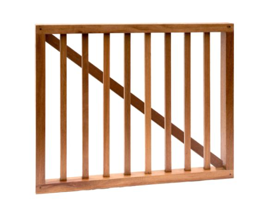 Hardhouten spijlenhek/ -poort, 100 x 80 cm. Frame 4,5 x 7 cm, spijlen 2 x 3 cm.*