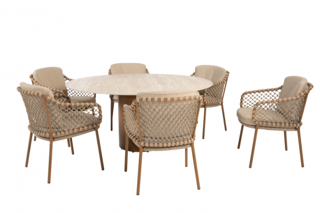 4 Seasons Outdoor Martinique dining set met Colorado eettafel rond Amber