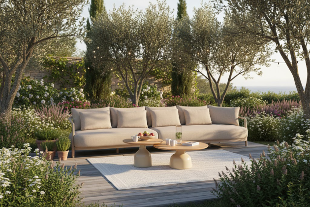 4 Seasons Outdoor Mykonos loungeset latte met June loungetafels creme