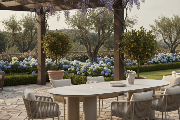 Taste by 4 Seasons Outdoor Denia eettafel organische vorm met keramisch blad Latte 240x110cm