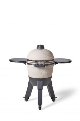 Kamado sandy stone incl. pedestal & side-table - incl. aluminium black legs (incl. wheels)