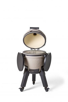 Kamado sandy stone incl. pedestal & side-table - incl. aluminium black legs (incl. wheels)