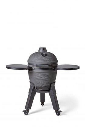 Kamado charcoal grey incl. pedestal & side-table - incl. aluminium black legs (incl. wheels)