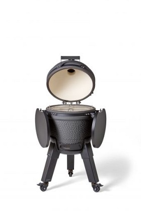 Kamado charcoal grey incl. pedestal & side-table - incl. aluminium black legs (incl. wheels)