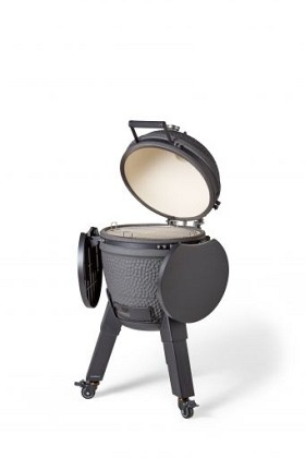 Kamado charcoal grey incl. pedestal & side-table - incl. aluminium black legs (incl. wheels)