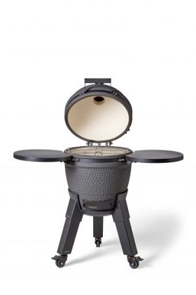 Kamado charcoal grey incl. pedestal & side-table - incl. aluminium black legs (incl. wheels)