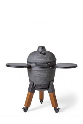 Kamado charcoal grey incl. pedestal & side-table - incl. aluminium wood-look legs (incl. wheels)