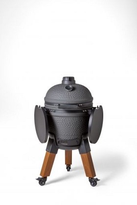 Kamado charcoal grey incl. pedestal & side-table - incl. aluminium wood-look legs (incl. wheels)