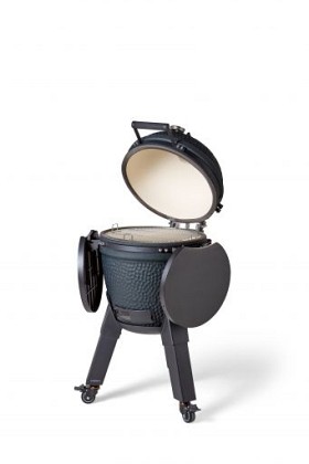 Kamado royal blue incl. pedestal & side-table - incl. aluminium black legs (incl. wheels)
