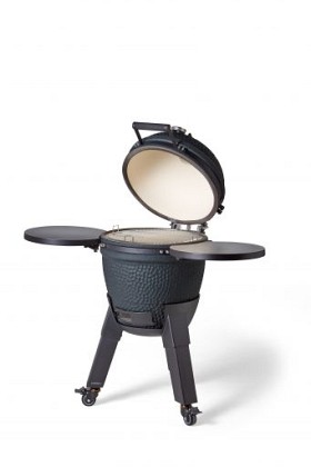 Kamado royal blue incl. pedestal & side-table - incl. aluminium black legs (incl. wheels)