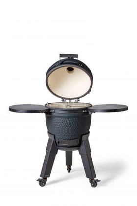 Kamado royal blue incl. pedestal & side-table - incl. aluminium black legs (incl. wheels)