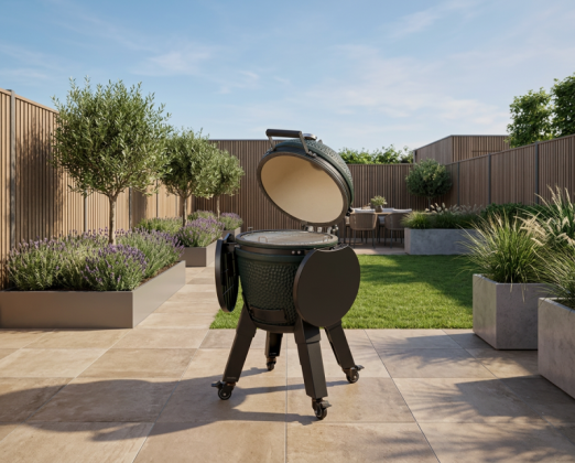 Kamado royal blue incl. pedestal & side-table - incl. aluminium black legs (incl. wheels)
