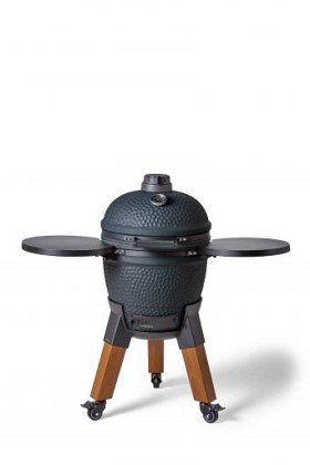 Kamado royal blue incl. pedestal & side-table - incl. aluminium wood-look legs (incl. wheels)