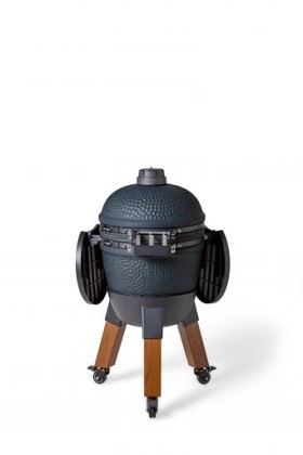 Kamado royal blue incl. pedestal & side-table - incl. aluminium wood-look legs (incl. wheels)