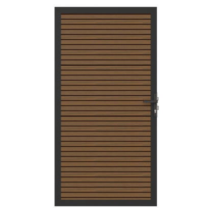 NewTechWood co-extrusie composiet deur in aluminium frame, horizontaal triple, 100 x 195 cm, Teak/zw