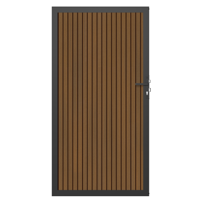 NewTechWood co-extrusie composiet deur in aluminium frame, verticaal triple, 100 x 195 cm, Teak/zwar