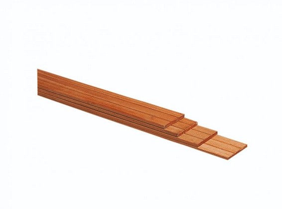 Hardhouten geschaafde plank, met V-groeven, 1,5 x 14,5 x 395 cm.