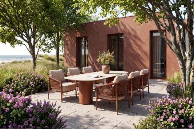 4 Seasons Outdoor Cala low dining set spicy