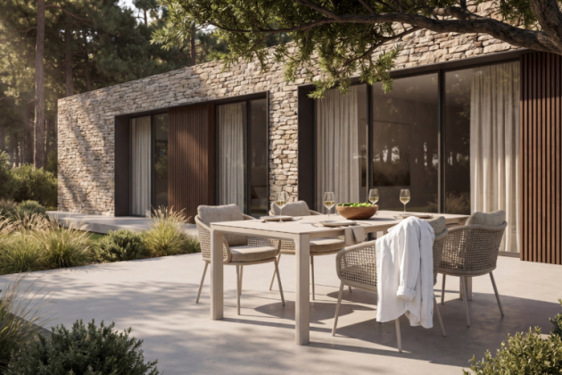 Taste by 4 Seasons Outdoor Wave dining set linen