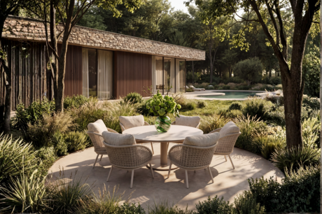 Taste by 4 Seasons Outdoor Wave low dining set linen