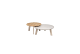Emma set van 2 bijzettafels latte, 65 en 80 cm. Ø geprint keramiek tafelblad en teak tafelblad | Tas