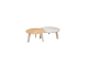 Emma set van 2 bijzettafels latte, 65 en 80 cm. Ø geprint keramiek tafelblad en teak tafelblad | Tas